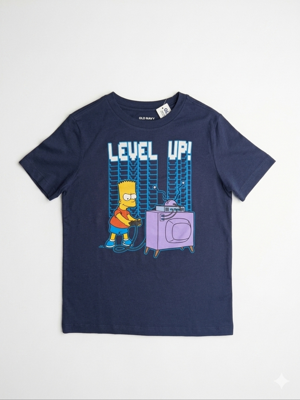 Old Navy The Simpsons Bart "Level Up" Graphic Tee Navy Blue Boys | Size S (6-7)